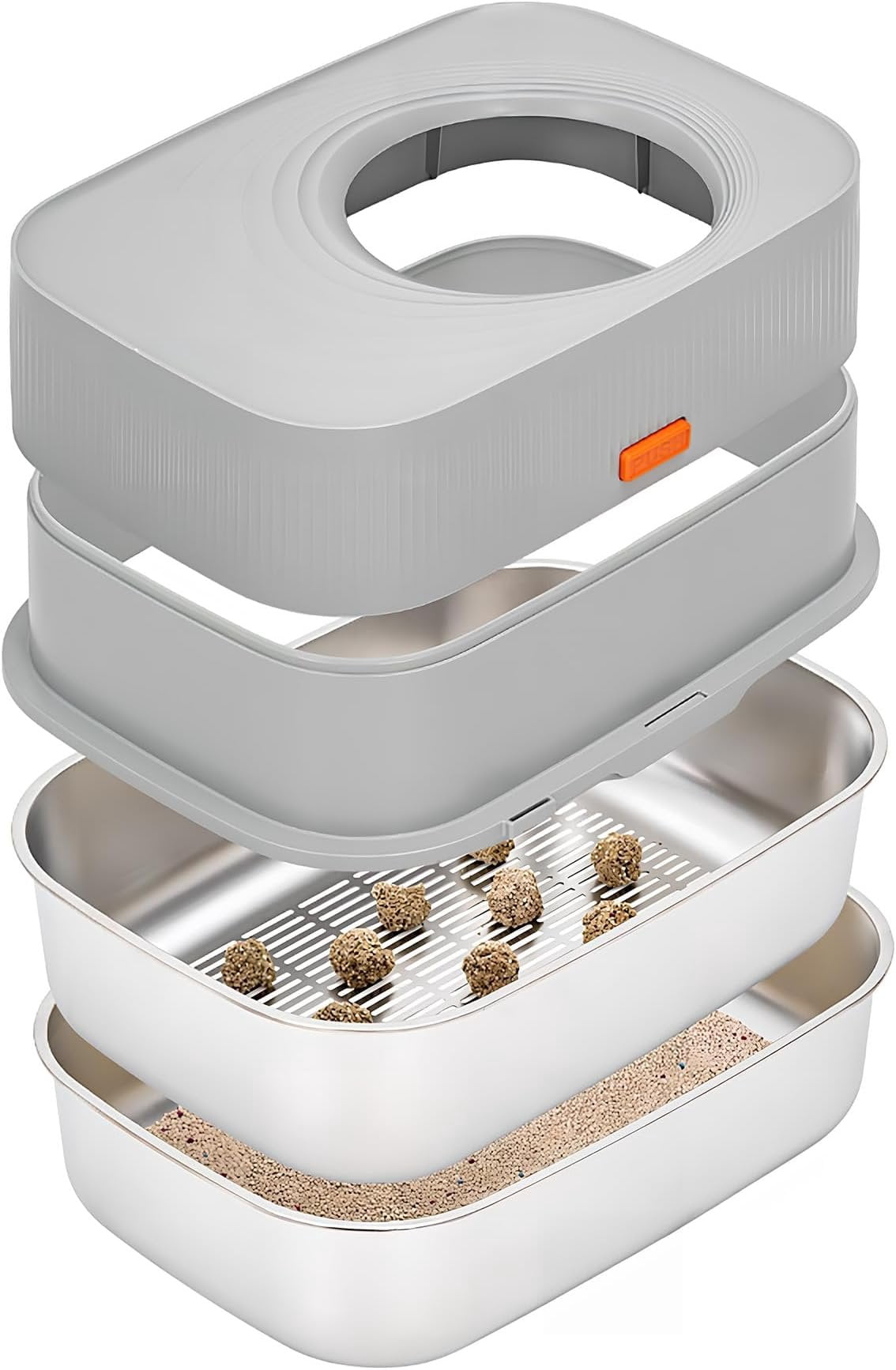 Stainless Steel Sifting Litter Box with Lid, Metal Litter Pan with Scoop for Big Cats Multi ,  Cats Litterbox Odor Control Easy Clean