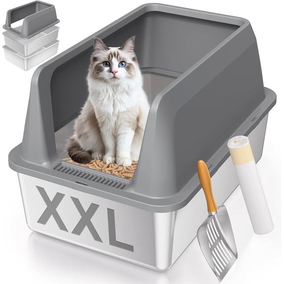 Stainless Steel Sifting Litter Box with Lid and High Sides XXL for Pine Pellets and Large Cats