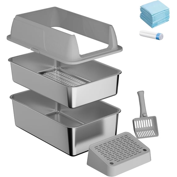 Stainless Steel Sifting Litter Box with lid