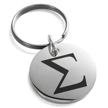 Stainless Steel Sigma Mathematical Engraved Small Medallion Circle Charm Keychain Keyring