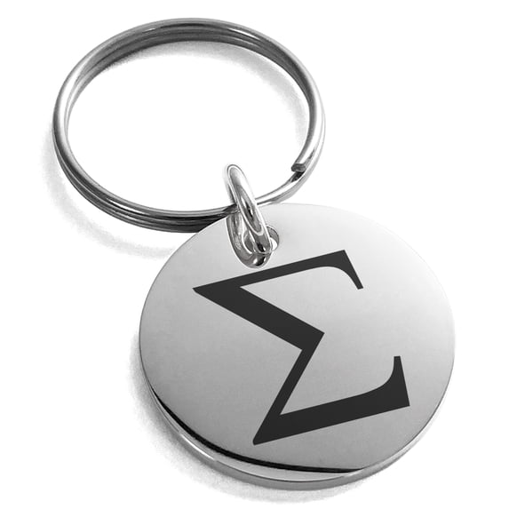 Stainless Steel Sigma Mathematical Engraved Small Medallion Circle Charm Keychain Keyring