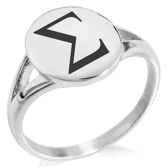 Tioneer Stainless Steel Sigma Mathematical Minimalist Oval Top Polished Statement Signet Ring