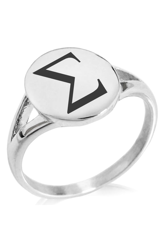 Stainless Steel Sigma Mathematical Minimalist Oval Top Polished Statement Signet Ring