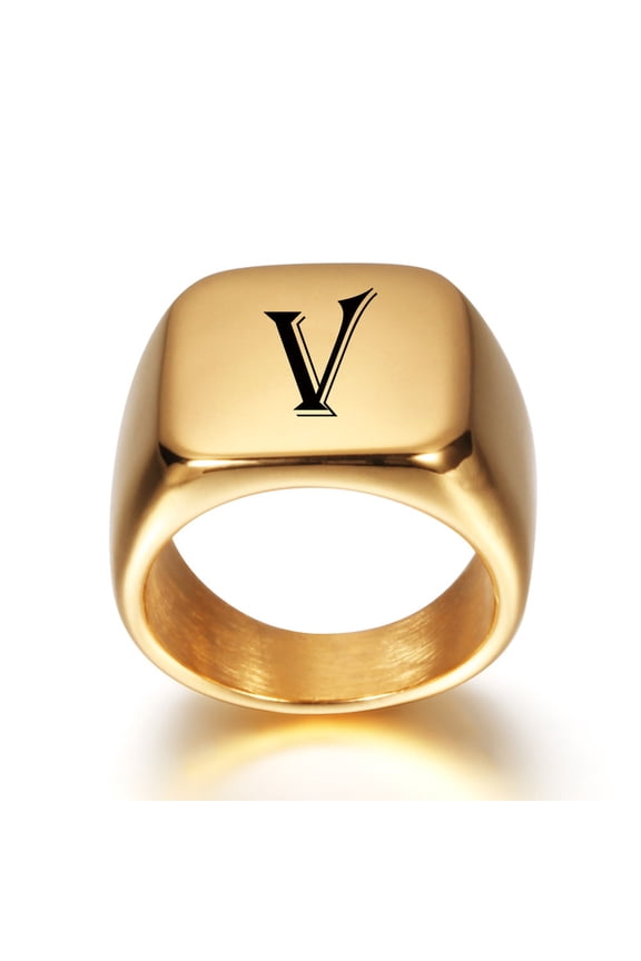 Stainless Steel Signet Blank Plain Ring Band High Polished Gold Tone