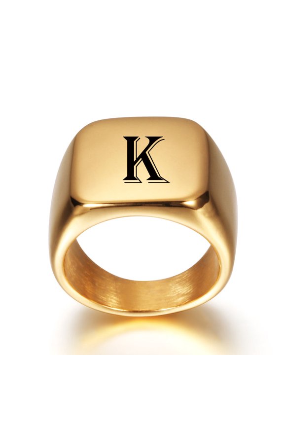 Stainless Steel Signet Blank Plain Ring Band High Polished Gold Tone