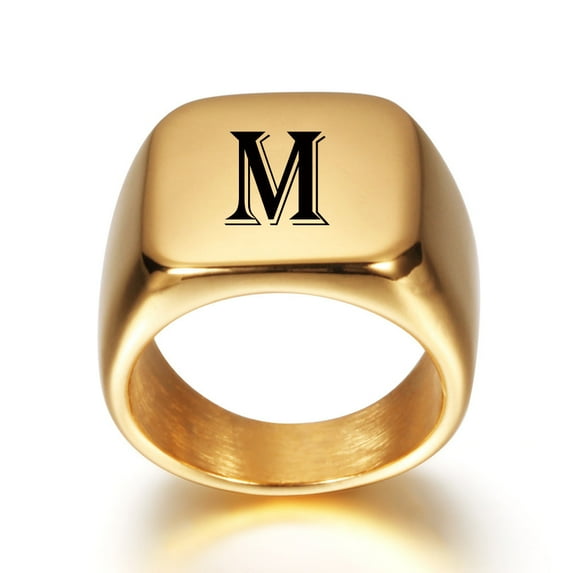 Unisex Signet Ring Stainless Steel Gold Tone Plain Band