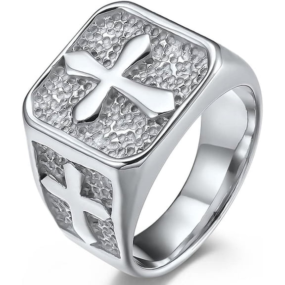 Stainless Steel Signet Style Ring Christian Cross Religious Cocktail Party Biker Statement Wedding Ring