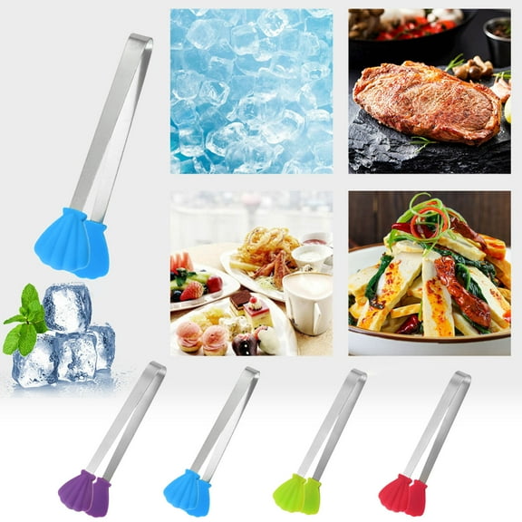 Stainless Steel Silicone Mini Clamp | 5.1 Inch Precision Serving Tool | Non-Slip Grip | Rust-Resistant | For Ice Cubes, Snacks, Charcuterie, Desserts | Dishwasher-Safe | 1 Piece