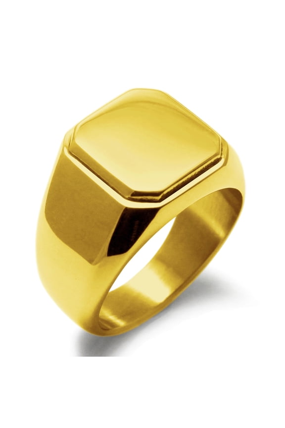Stainless Steel Silver, Black, Gold Square Flat Top Biker Style Polished Signet Ring