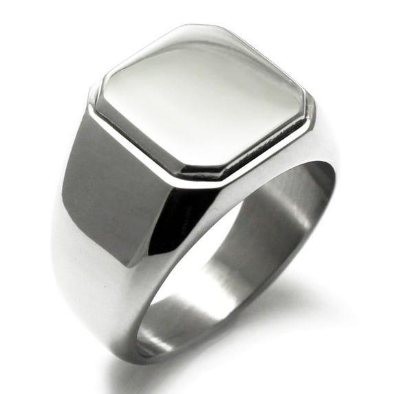 Stainless Steel Silver, Black, Gold Square Flat Top Biker Style Polished Signet Ring