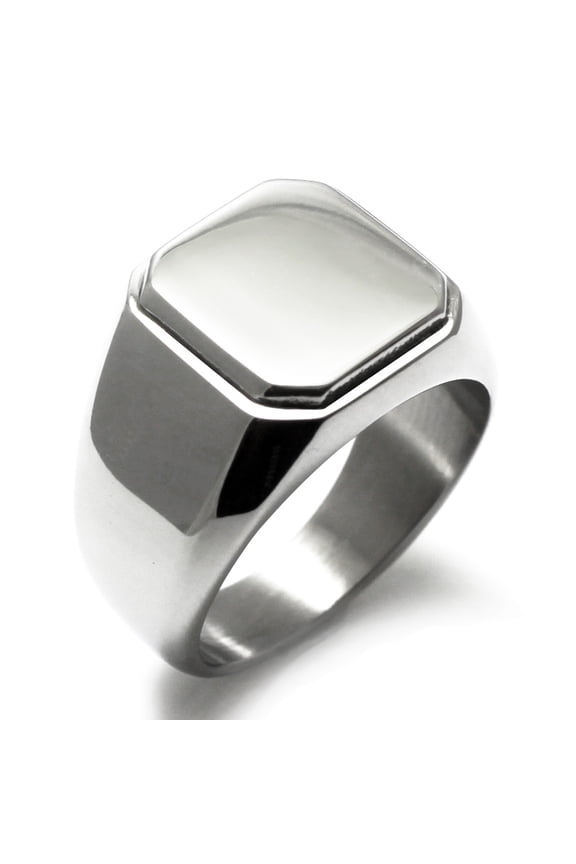 Stainless Steel Silver, Black, Gold Square Flat Top Biker Style Polished Signet Ring