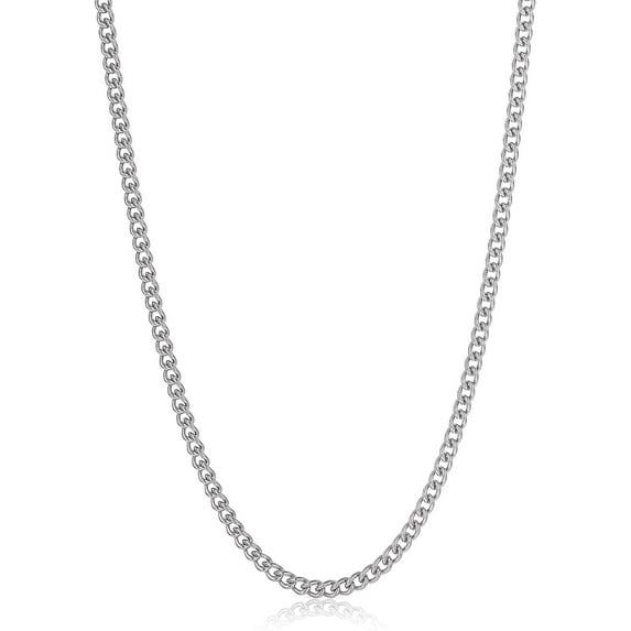 Stainless Steel Silver Chain Necklace for Men 14K Gold Plated Cuban Link Necklaces 3.5/4/5 MM Width, 16/18/20/22 inch Length with Gift Box