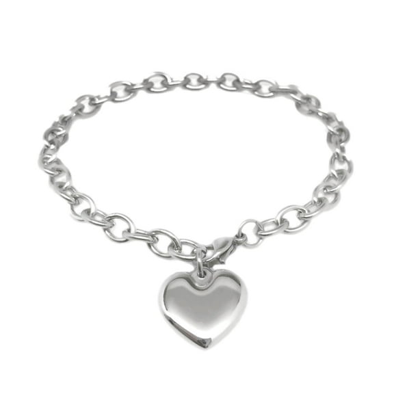 Stainless Steel Silver Chunky Heart Charm Link Chain Bracelet for Women