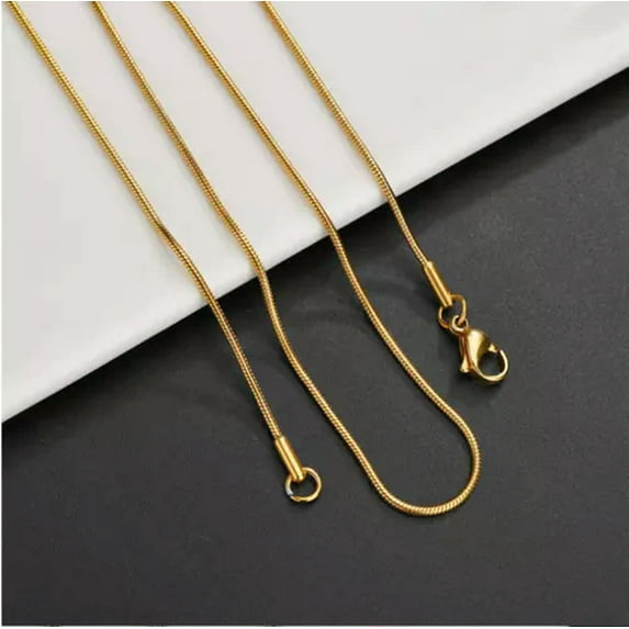 Stainless Steel Silver Gold Black Round Snake Chain Necklace Women Men 16-30''