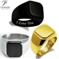 thumbnail image 1 of Tioneer Stainless Steel Silver Gold Black Square Biker Style Male Flat Top Signet Ring I Love You Adult Free Top Engraved, 1 of 5
