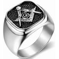 thumbnail image 1 of Stainless Steel Silver Gold Two Tone Signet Style Masonic Freemason Ring, 1 of 7