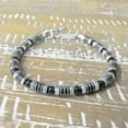 thumbnail image 1 of Stainless Steel Silver Hexagon and Black Bead Chain Bracelet Masculine Design - 9 Inch, 1 of 5