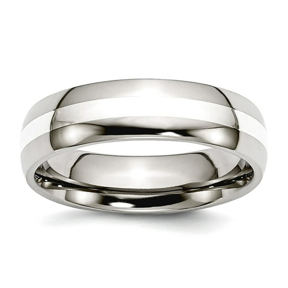 Stainless Steel Silver Inlay 6mm Polished Band Size 10.5 Ring for Women and Men