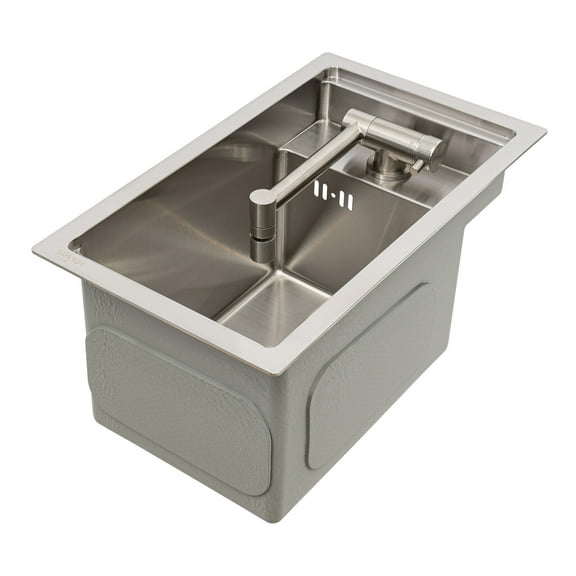 Stainless Steel Silver Single Bowl Kitchen Laundry Hidden Sink W/ Folding Faucet For Kitchen, Rv, Wet Bar, Balcony, Basement, Yard
