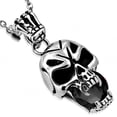 thumbnail image 1 of Stainless Steel Silver-Tone Black CZ Skull Mens Pendant Necklace, 21.5", 1 of 2