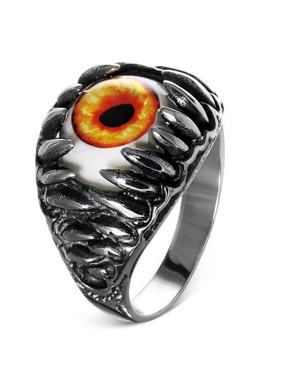 Stainless Steel Silver-Tone Brown Evil Eye Jaw Ring Band - Size 13