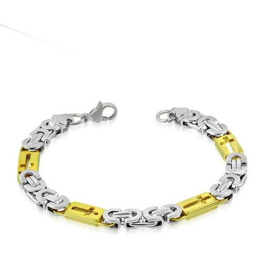 Stainless Steel Silver-Tone Gold-Tone Black Religious Cross Men's Bracelet, 9"