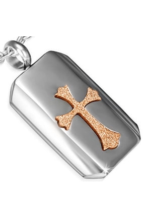 Stainless Steel Silver-Tone Gold-Tone Religious Cross Pendant Necklace, 21.5"