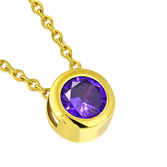 Stainless Steel Silver-Tone Gold-Tone Solitaire Multicolor CZ Pendant Necklace, 18"