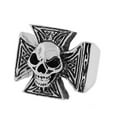 thumbnail image 1 of Stainless Steel Silver-Tone Gothic Cross Skull Statement Mens Ring Band - Size 7, 1 of 2