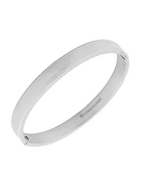 Stainless Steel Silver-Tone Greek Key Bangle Bracelet