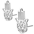 thumbnail image 1 of Stainless Steel Silver-Tone Hamsa Hand Womens Stud Earrings, 1 of 2