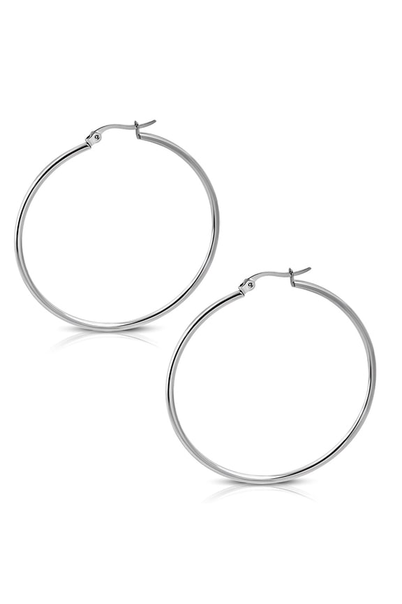 Stainless Steel Silver-Tone Hoop Earrings, 2.20"