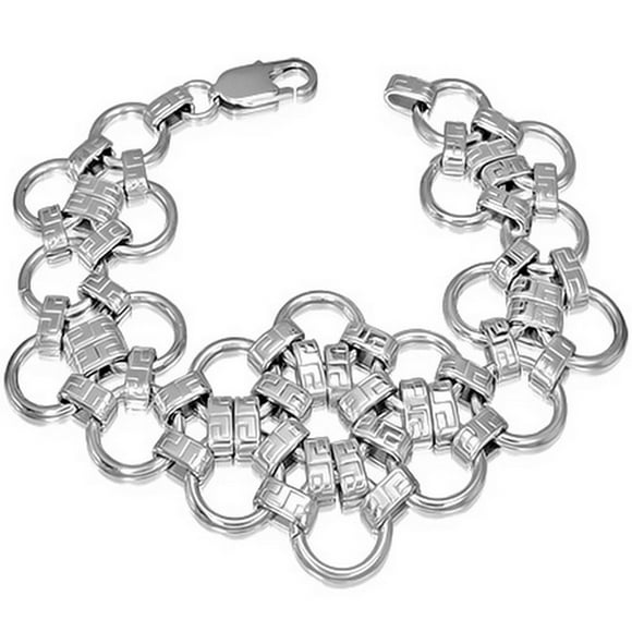 Stainless Steel Silver-Tone Interlocking Circles Womens Wide Chain Mesh Bracelet