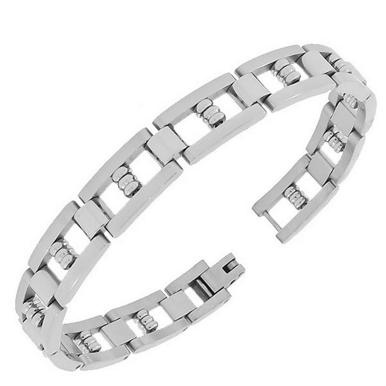 Stainless Steel Silver-Tone Link Chain Mens Bracelet with Clasp