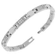 thumbnail image 1 of Stainless Steel Silver-Tone Link Chain White Round CZ Mens Womens Bracelet, 1 of 2