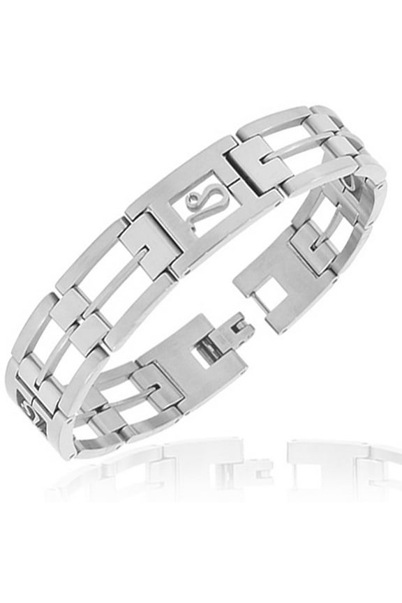Stainless Steel Silver-Tone Link Chain Zodiac Sign Leo Mens Bracelet with Clasp