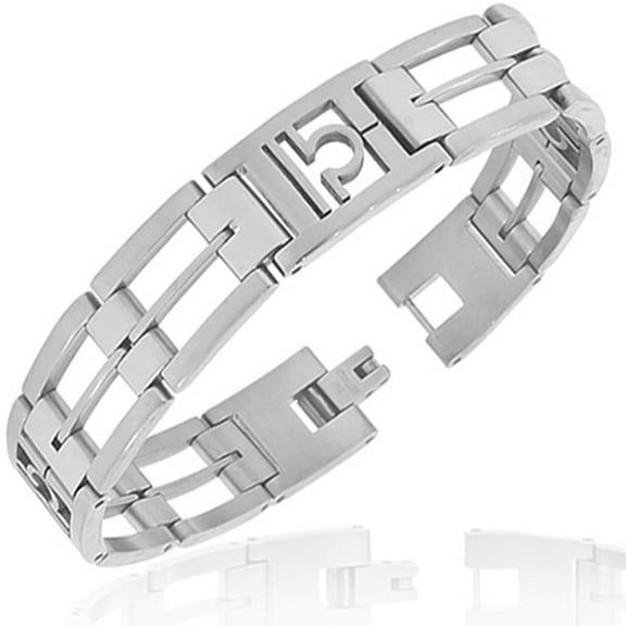 Stainless Steel Silver-Tone Link Chain Zodiac Sign Libra Mens Bracelet with Clasp