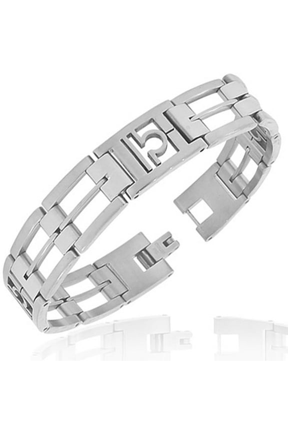 Stainless Steel Silver-Tone Link Chain Zodiac Sign Libra Mens Bracelet with Clasp