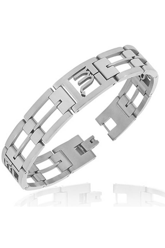 Stainless Steel Silver-Tone Link Chain Zodiac Sign Scorpio Mens Bracelet with Clasp