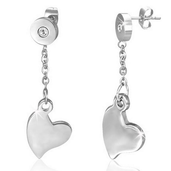 Silver-Tone Love Heart White CZ Dangle Drop Women's Earrings