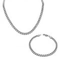 thumbnail image 1 of Stainless Steel Silver-Tone Mens Classic Cuban Link Chain Necklace Bracelet Set, 1 of 4