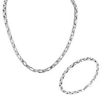 Stainless Steel Silver-Tone Men's Link Chain Necklace and Bracelet Set