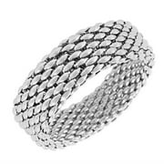 Stainless Steel Silver-Tone Mesh Wide Stretch Bangle Bracelet