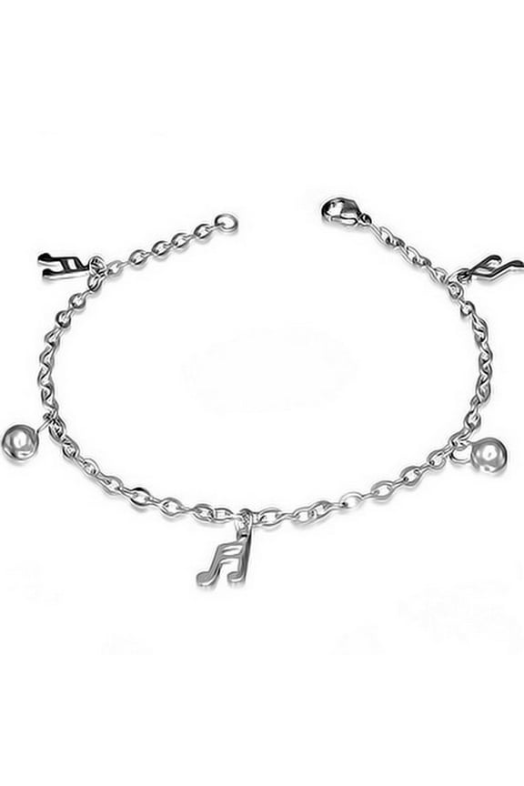 Stainless Steel Silver-Tone Music Musical Clef Adjustable Link Chain Bracelet