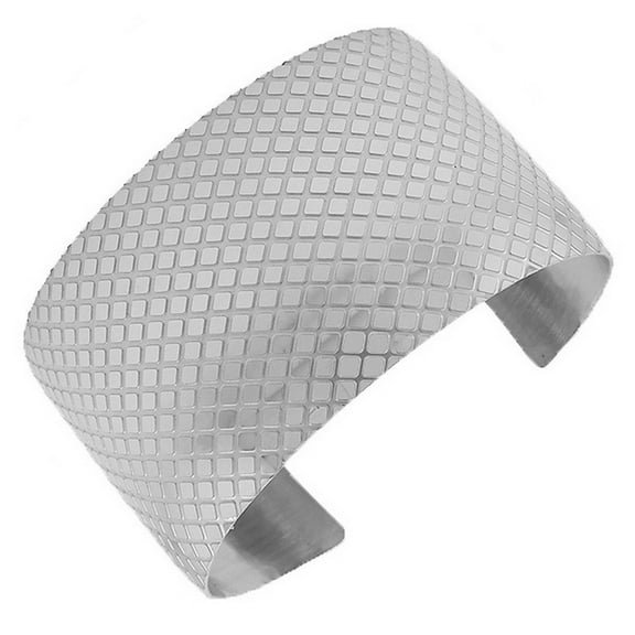 Stainless Steel Silver-Tone Open End Wide Pebble Design Cuff Bangle Bracelet