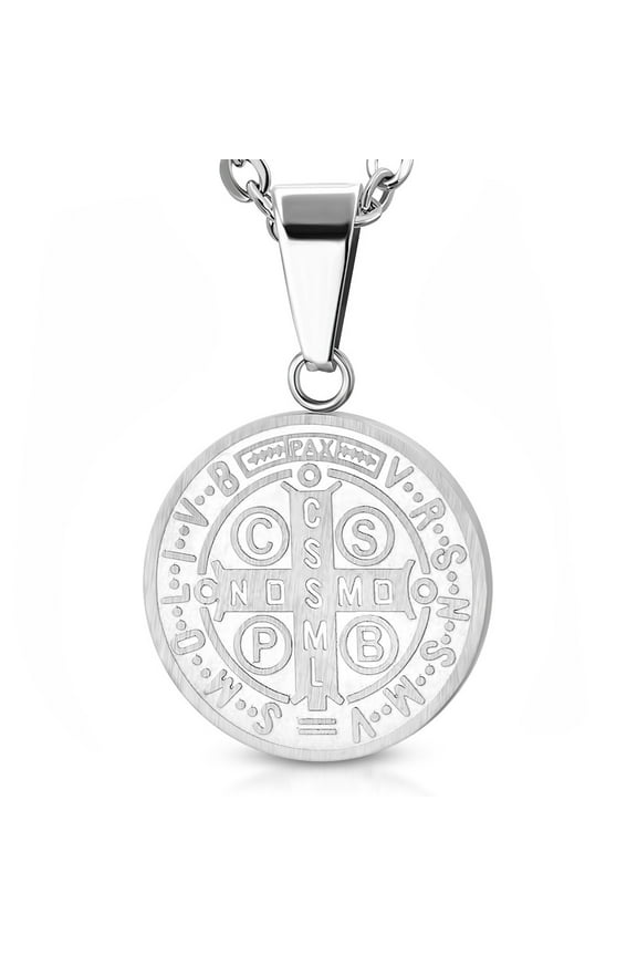 Stainless Steel Silver-Tone Religious Charm Circle Cross Pendant Necklace, 20"