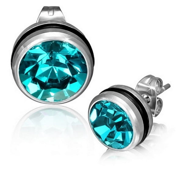 Stainless Steel Silver-Tone Round Classic Multicolor CZ Stud Earrings