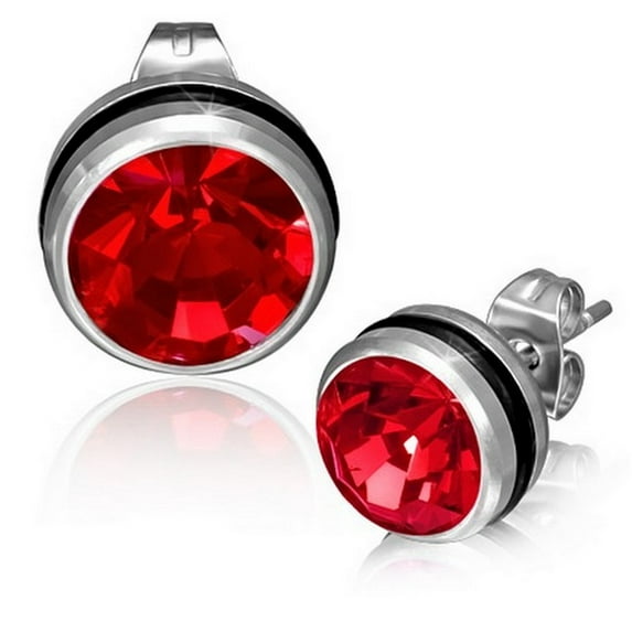 Stainless Steel Silver-Tone Round Classic Multicolor CZ Stud Earrings