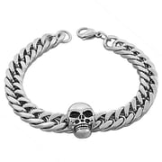 Stainless Steel Silver-Tone Skull Mens Classic Link Cuban Chain Bracelet