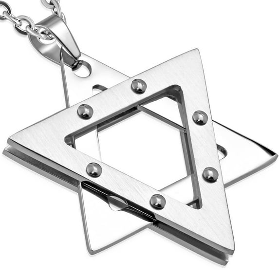 Stainless Steel Silver-Tone Statement Jewish Star of David Pendant Necklace, 24"